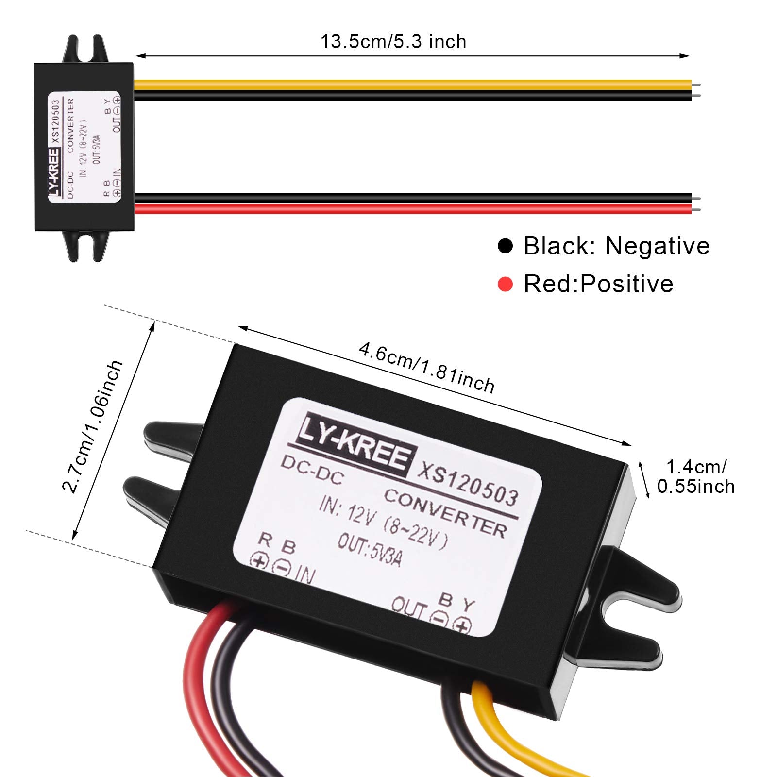 Direct Current Converter 12V to 5V 3A 15W Buck Converter Module, Reduced Voltage Regulator Car Power Converter Output Power Adapter, Wire Interface (1 Piece)