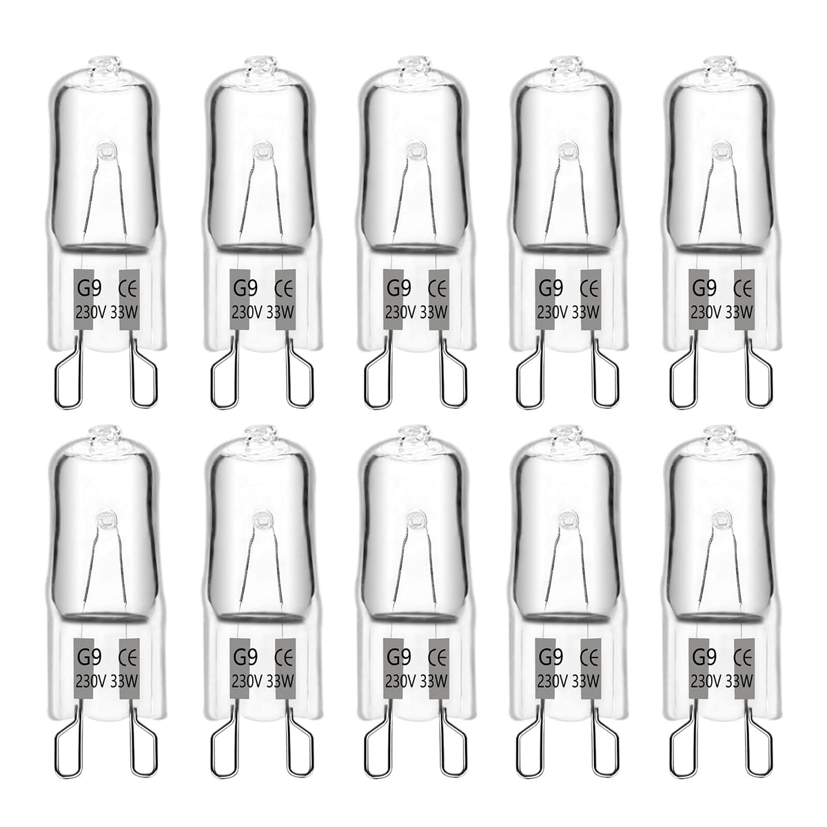 G9 Halogen Light Bulbs 230V 33W Dimmable, 460LM Warm White 2700K, 360° Beam Angle, No Flicker, G9 Halogen Capsule Bulbs for Cooking Lighting, Wax Lamp, RV Light, Chandelier and Ceiling Lights, 10 Pack