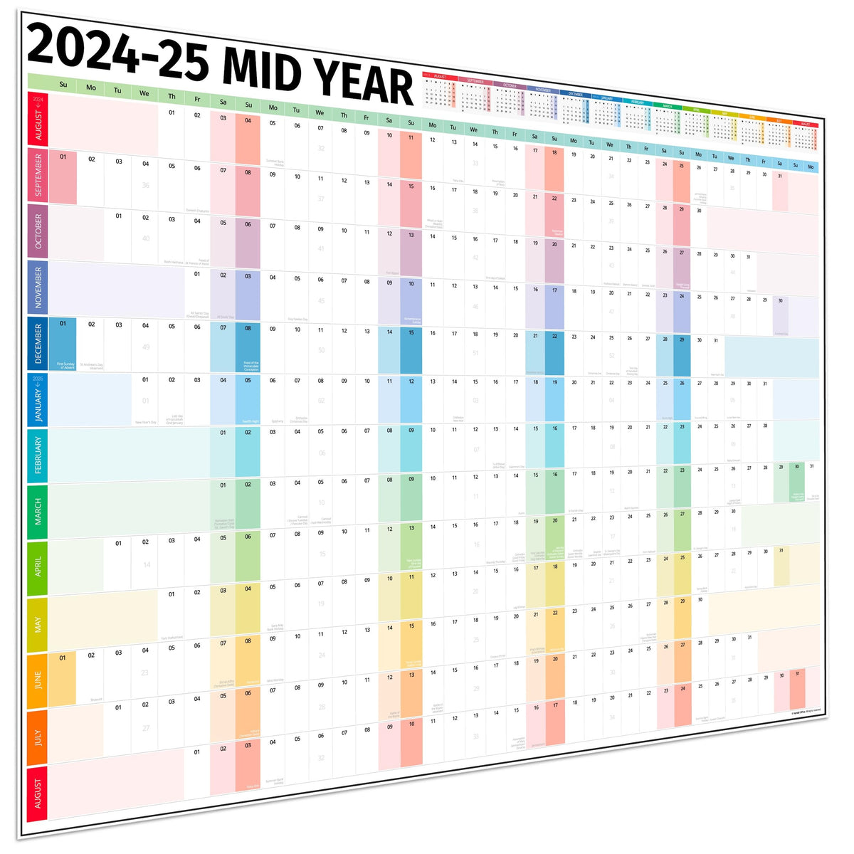 Academic Wall Planner 2024/2025 – Mid Year Wall Planner 2024-2025 - Teacher Planner 2024-2025 - 14 Month Office, University, School, Academic Calendar 2024/25 – Folded Rows Edition