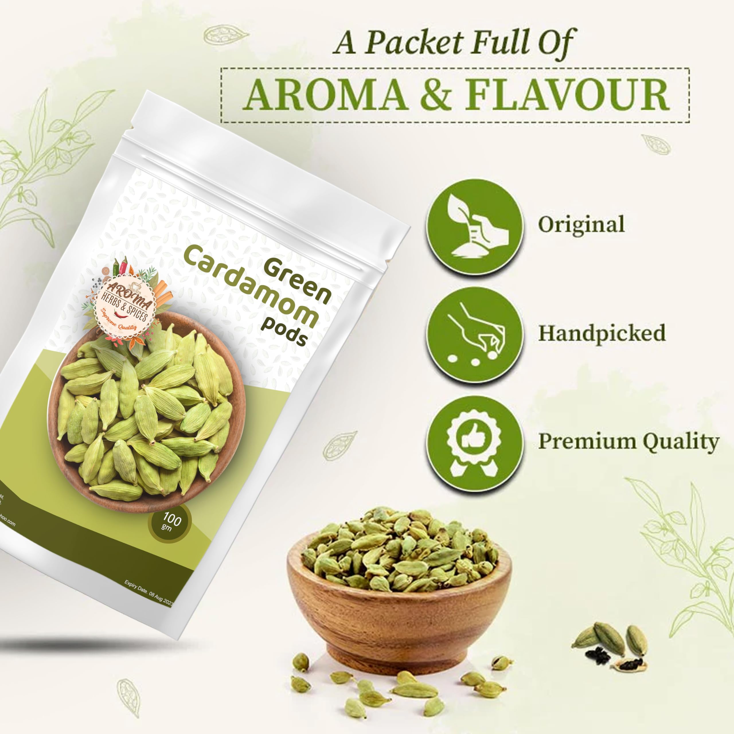 Green Cardamom pods  Elaichi pods   Green Elaichi   Natural   Bold   Premium Quality   All Natural   Vegan   Gluten Friendly   Non-GMO (100 Gram)