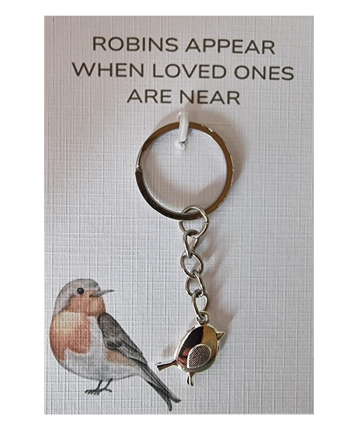 Robin Keyring on card 'Robins Appear When Loved Ones Are Near' Sympathy Gift- Robin Bereavement Gift Made In The UK