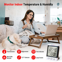 ThermoPro TP152 Hygrometer Indoor Thermometer, Desktop Digital Baby Room Thermometer with Temperature and Humidity Monitor, Accurate Humidity Gauge Room Thermometer with Clock