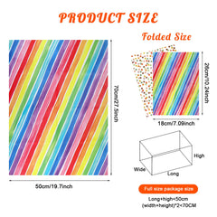 FRIUSATE 6 Sheets Gift Wrapping Paper with 1 Ribbon 2 Colored Ropes and 1 Double-sided Tape, 50x70cm Folded Recyclable Rainbow Present Packaging Art Craft Gift Wrap Papers for Birthday Wedding Party