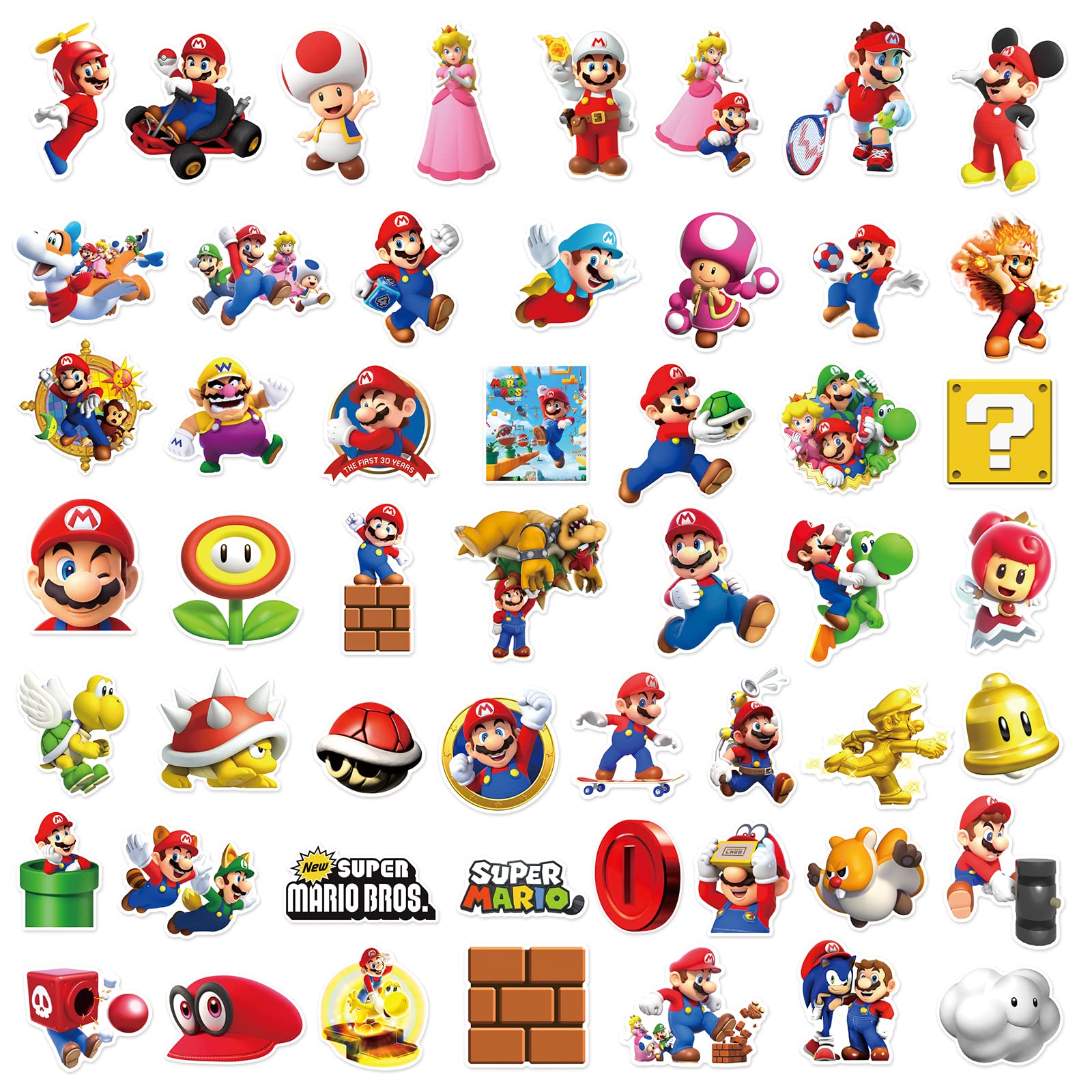 Super Mario Bros Stickers for Water Bottles 100 Pack Cute,Waterproof,Aesthetic,Trendy Stickers for Teens,Girls Perfect for Waterbottle,Laptop,Phone,Travel Extra Durable Vinyl (Mario) …