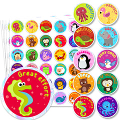 510 Reward Stickers For Children Well Done Teacher Stickers with Shiny Silver Sparkly Sparkling Holographic Edge Praise Good Work and Behaviour (Animal)