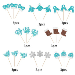 Xsstarmi 24 Pack It's a Boy Snowflake Cupcake Toppers Glitter Winter Frozen Baby Scarf Gloves Hats Shoes Cupcake Picks for Gender Reveal Theme Baby Shower Birthday Party Cake Decorations Blue