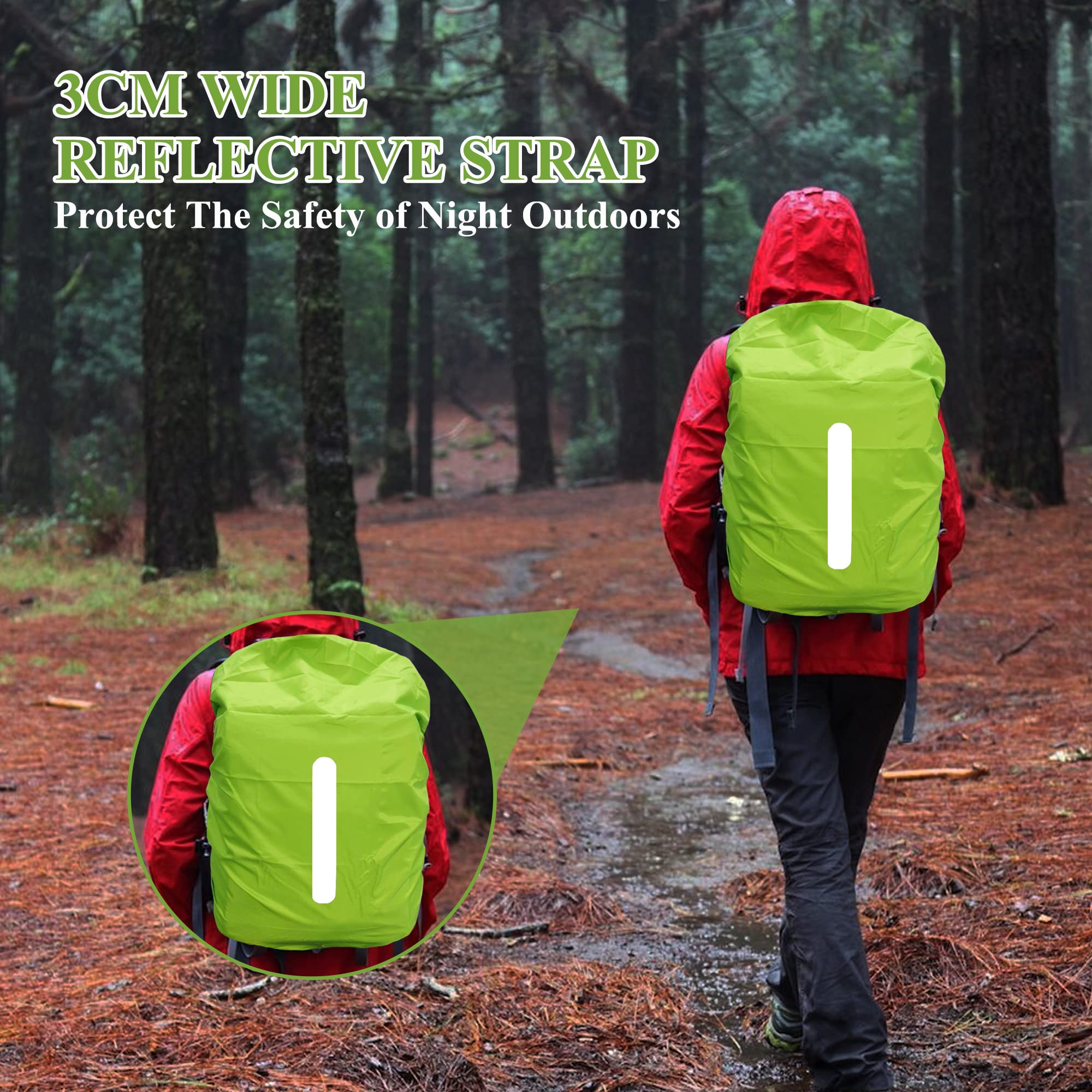 Waterproof Backpack Cover with Reflective, 15L-25L Rucksack Rain Cover with Storage bag, Rainproof Rucksack Cover for Hiking Camping Traveling Cycling (Green, S)