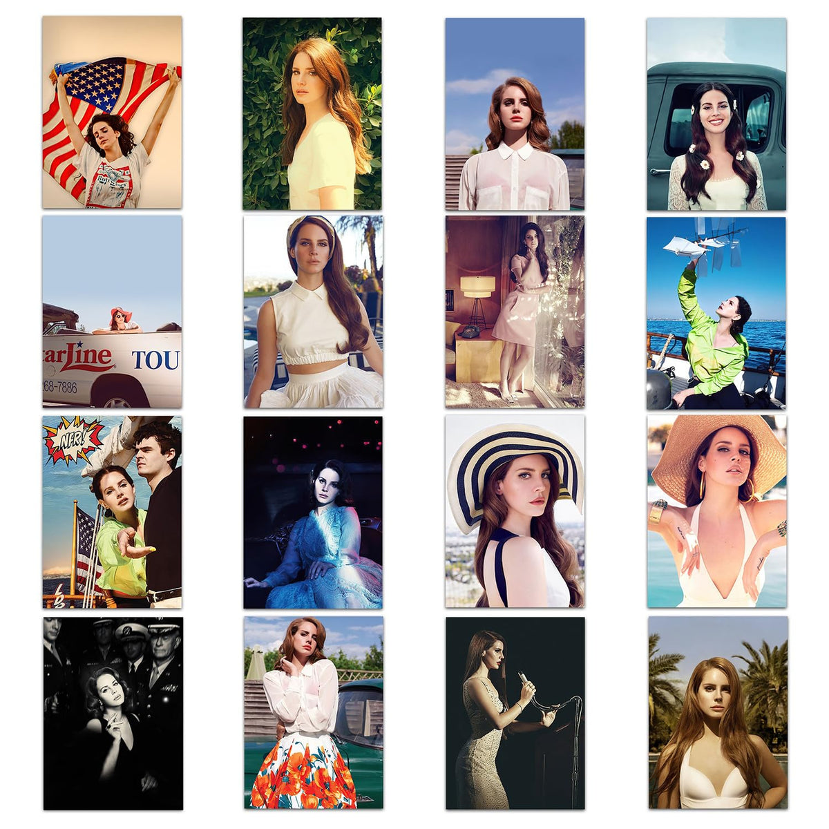 GTOTd Lana Del Rey Wall Poster(16 Pack with Wall Collage Kit) 11.5 inches x 8.2 inchesin, Pop Singer Merch Party Unframed Version HD Printing Poster for Room Club Wall Art Decor.