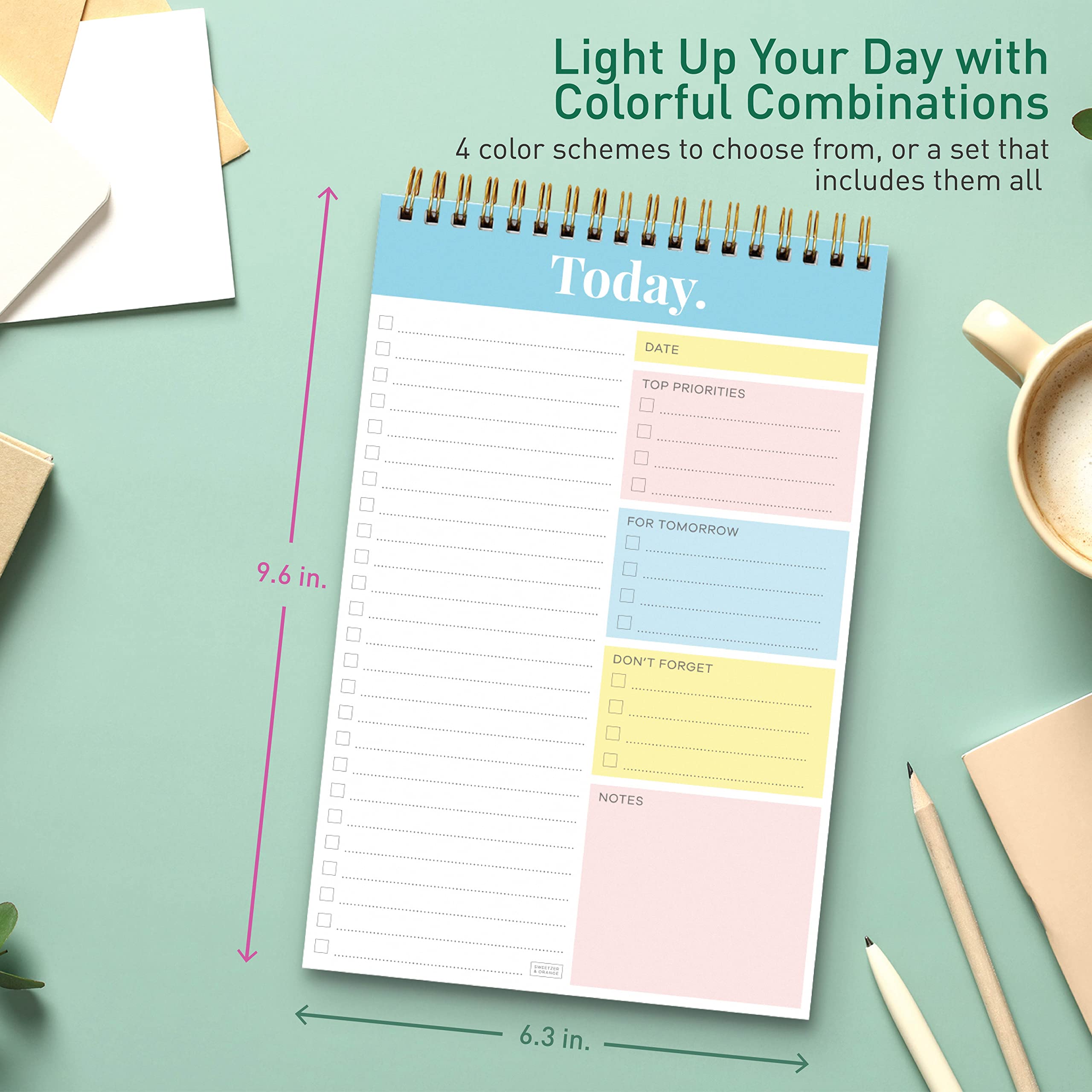 S&O Daily Planner Notepad for Productivity - 52 Page Daily To Do Planner - Undated Planner and Organizer - Daily To Do List Planner - Coiled Daily Task Planner - Daily Organizer Planner - TURQUOISE