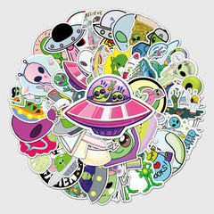 LYLSDSB Alien Stickers 50 Pcs Space UFO Stickers for Laptop Skateboard Car Bike Water Bottle Hydro flask Scrapbook Bumper Luggage,Cool Cartoon Waterproof Stickers for Kids Teens