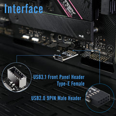 EZDIY-FAB USB 2.0 Internal Header (9-Pin) to USB 3.1/3.2 Type-C (20-Pin) A-Key Front Panel 180 Degrees Adapter, Extend USB Type E Ports to PCs Front Panel USB Ports