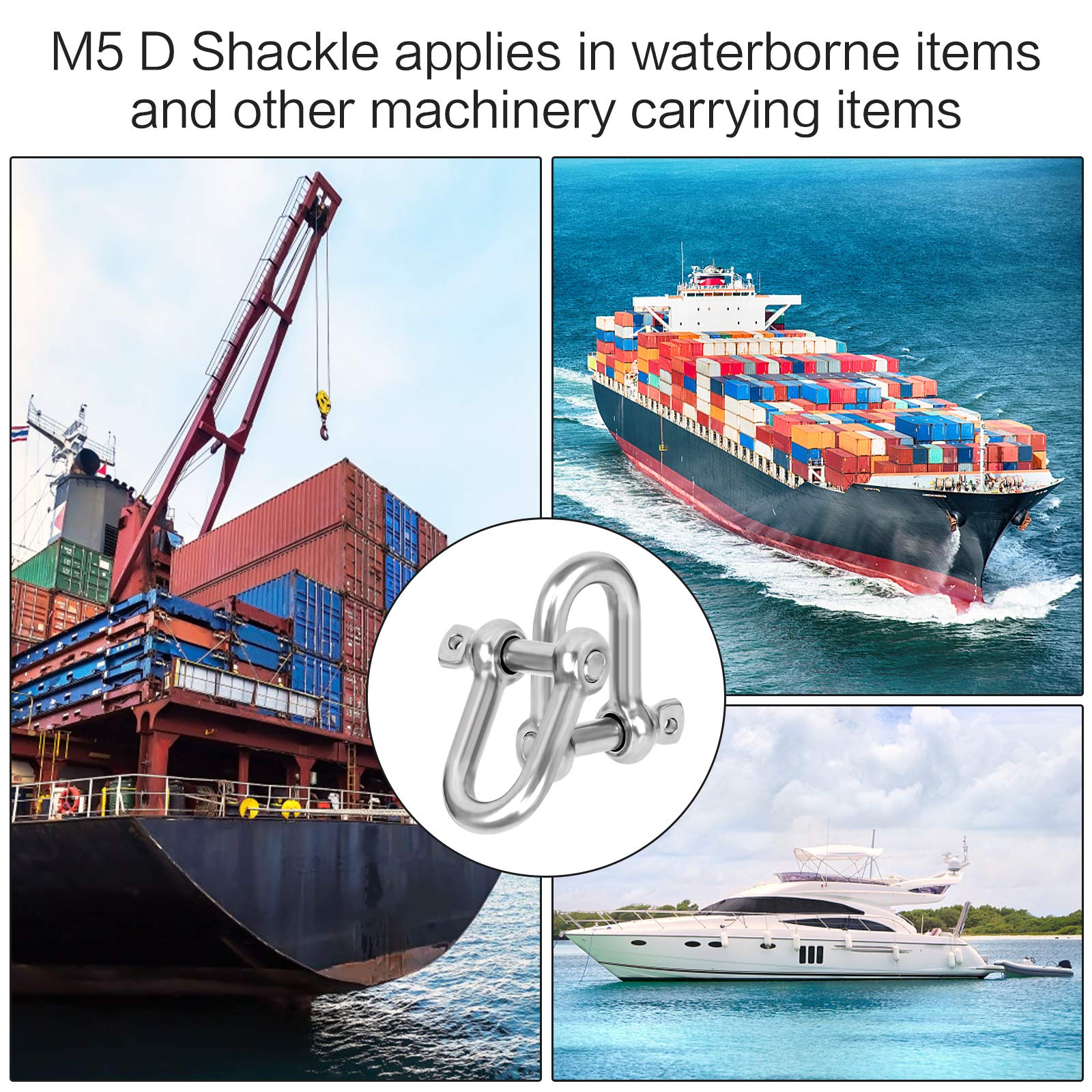 12Pcs M5 D Shackle Stainless Steel D Ring Shackle Lock D Shackle Clip 304 Stainless Steel D Shackle for Heavy Construction (Silver)