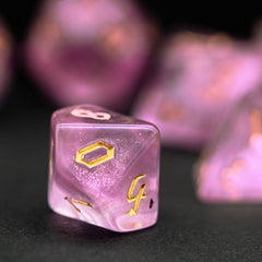 Cusdie 7Pcs/Set DND Dice Set D&D Polyhedral Dice for TTRPG Dungeons and Dragons Pathfinder Role Playing Dice Games RPGs (Pink with Sickle Font)