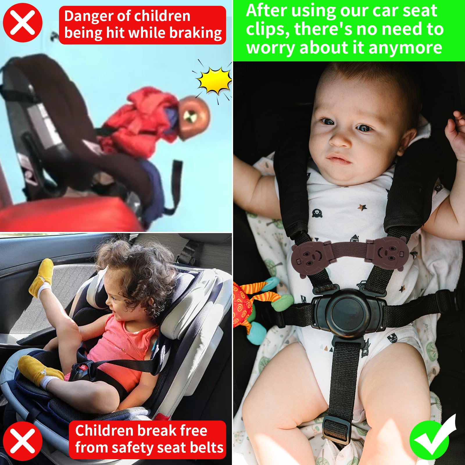 QOPAHI Car Seat Strap Anti Escape, Baby Harness Chest Clip Car Seat Safety Clip, Prevent Children/Kids Taking Their Arms Out of Child Car Seat/High Chairs/Strollers/Baby Reins(2 Pack, Brown)