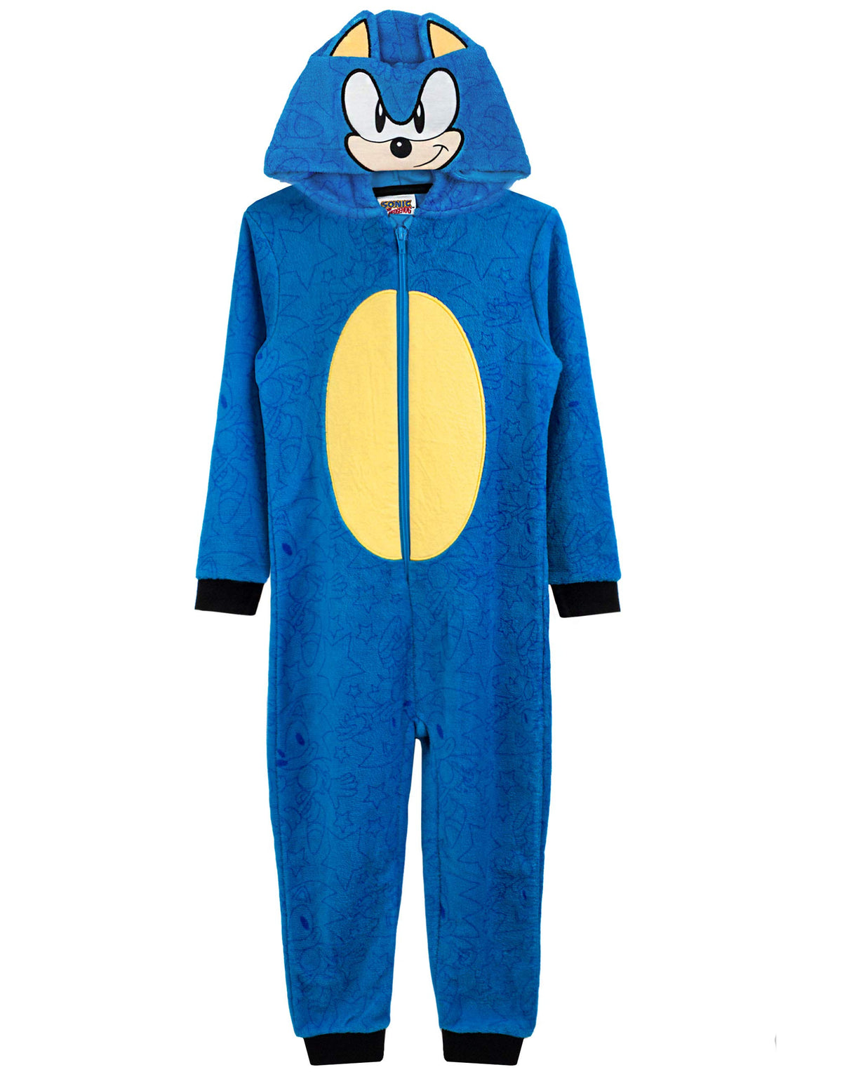 Sonic The Hedgehog Onesie For Boys & Girls   Kids Blue Soft All In One Pjs With Sonic Face Hood & 3D Ears   Childrens Gamer Gift 7-8 Years