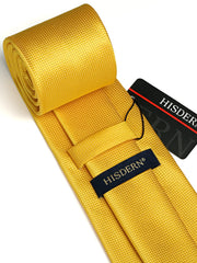 HISDERN Yellow Ties for Men Pocket Square Plaid Necktie and Handkerchief Set for Wedding Formal Business