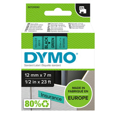 DYMO Authentic D1 Labels   Black Print on Green Tape   12 mm x 7 m   Self-Adhesive Labels for LabelManager Label Makers   Made in Europe