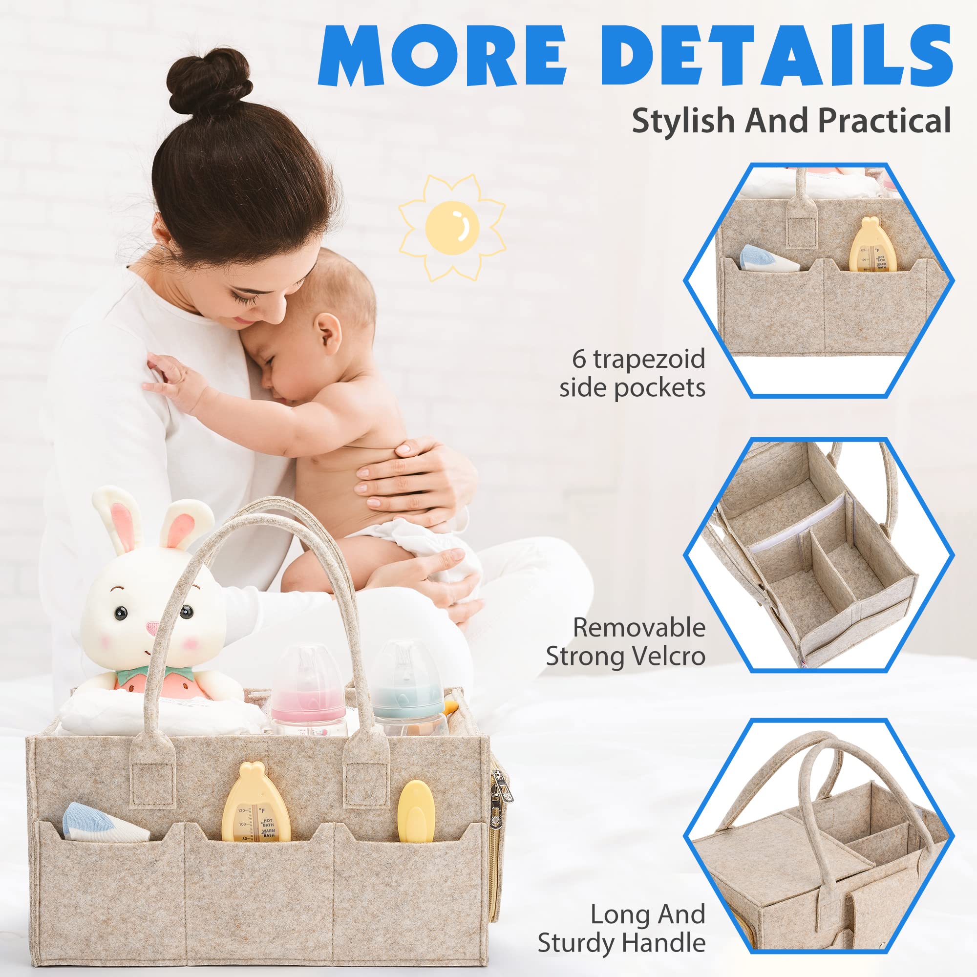 Maliton Nappy Caddy, Baby Essentials for Newborn Diaper Caddy with Lid, Sturdy Portable Washable Baby Caddy with Detachable Compartments. Baby Shower Gifts for Mum, Nappy Organiser, Brown (FDCLK001)