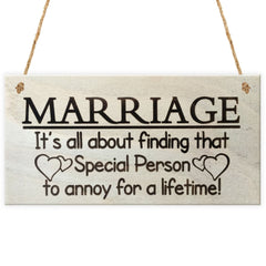 Red Ocean Marriage It's All About Finding That Special Person To Annoy For A Lifetime Funny Wooden Hanging Plaque Novelty Marriage Sign Anniversary Married Gift