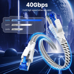 Digoloan Cat 8 Ethernet Cable 3m Flat Internet Cable 40Gbps 2000MHz High Speed Shielded Network Cable RJ45 Gigabit Gold Plated Patch Cord