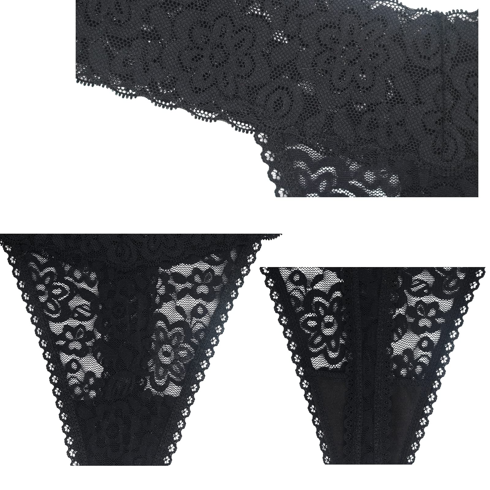 Deigecil Pack Of 10 Sexy Lace Women Thong Underwear Soft Comfortable Low Waist Women knickers Plus Size, Assorted Lace Pattern and Colors