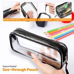 Zamasha Clear Pencil Case Black with Strong Zipper   22x4x9 cm Stylish, Practical and Transparent Pencil Case   Versatile Storage for Stationery, Toiletries, Makeup, Travel & Office Supplies