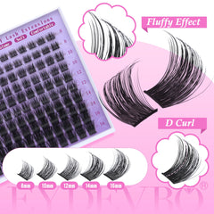 EYDEVRO D Curl Cluster Lashes DIY Lash Extension Kit Lashes Individual Clusters Kit Wispy Eyelash Extension Kit 8-16mm Eyelash Extensions with Lash Bond and Seal and Tweezers (0.07D, 8-16mm, D Curl)