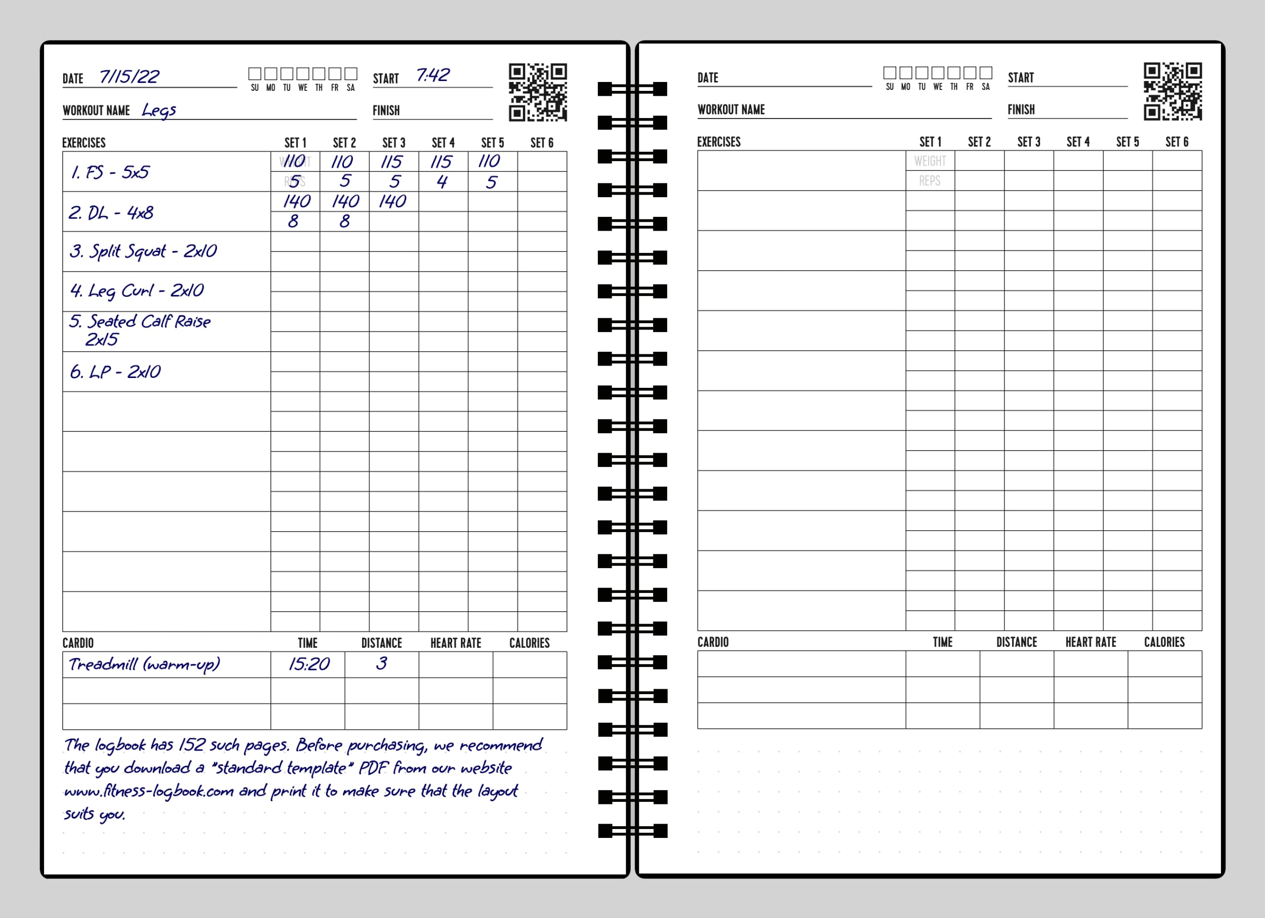 Fitness Logbook - Track 150 Workouts - Thick Paper, Durable Cover - A5 - Undated Workout Journal, Planner Log Book - Track Weight Loss, Muscle Gain, Gym Exercise, Bodybuilding Progress (Black)