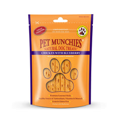 Pet Munchies Chicken with Blueberry Sticks Dog Treats, Healthy Grain Free Dog Chews with Natural Real Meat, Low in Fat and High in Protein 80g