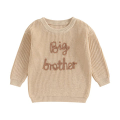 PanLidapan Brother Matching Clothes Embroidery Big Little Brother Jumper Knitted Sweater Kid Toddler Baby Boy Pullover Top (Big Brother Khaki, 18-24 Months)