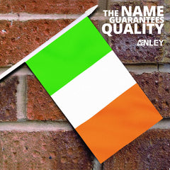 Ireland Stick Flag, ANLEY Irish National 5x8 inch HandHeld Mini Flag With 12 inches White Solid Pole - Vivid Color and Fade Resistant - Hibernian 5 x 8 inch Hand Held Stick Flags With Spear Top (1 Dozen)