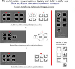 Arqi UK Multiple Stove Hob Range Replacement Stickers, Universal for 4, 5 and 6 burners, Black and white inks , heat and grease resistant on tough PVC,