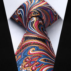 HISDERN Floral Paisley Wedding Tie Handkerchief Men's Necktie & Pocket Square Set Orange & Navy Blue