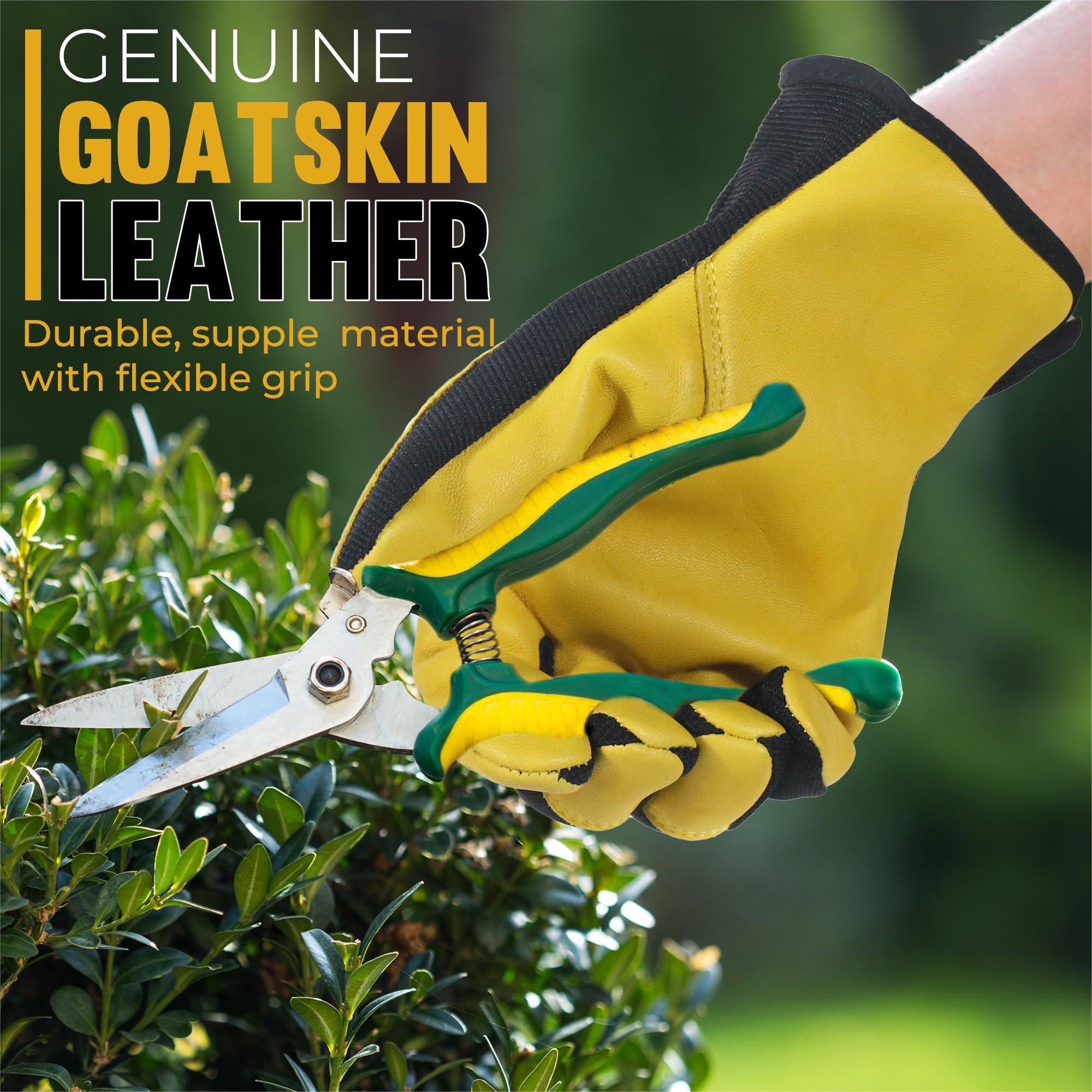 HANDLANDY Men Leather Gardening Gloves, Utility Work Gloves for Garden & Building Work, Dexterity & Breathable Construction Gloves (Yellow-Black, L)