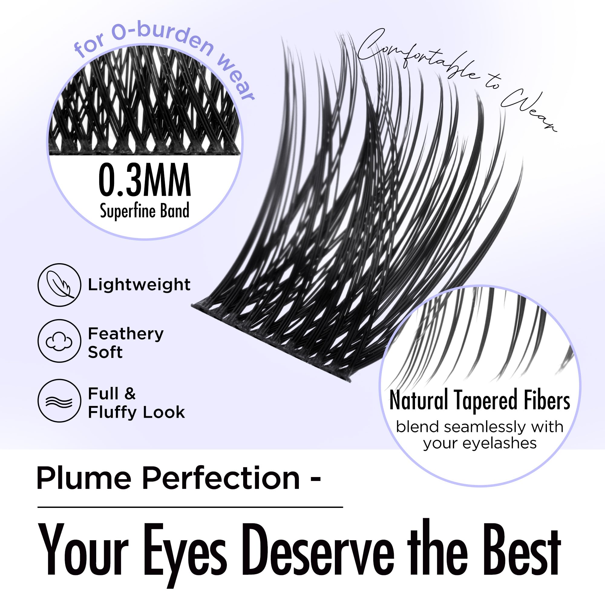 BEYELIAN Cluster Lashes, 240 Pcs 10-16mm D Curl Eyelashes Cluster Natural Look Soft DIY Lash Extensions Black Super Thin Band DIY Eyelash Extension