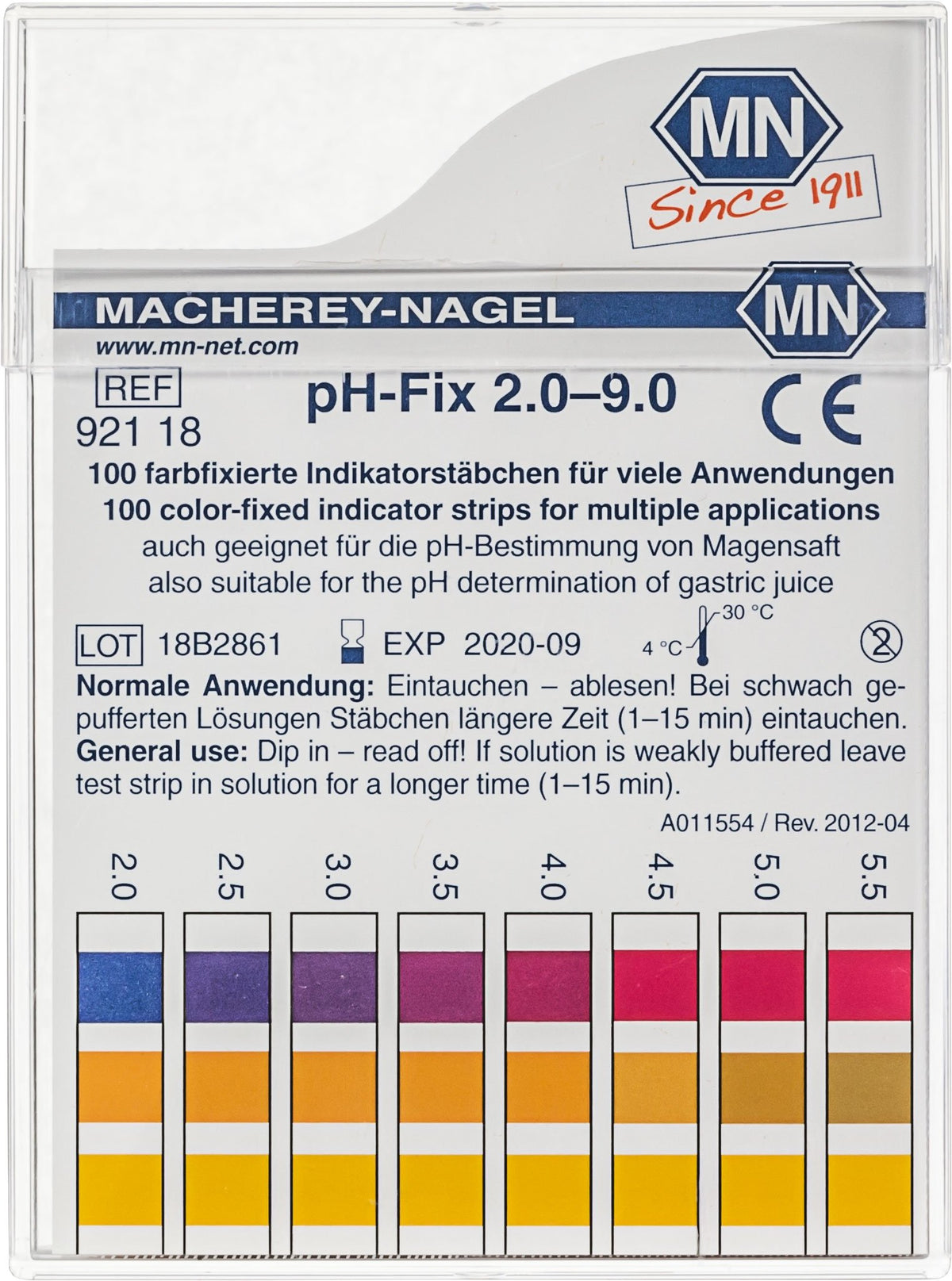 Camlab 1138923 pH-Fix Indicator Paper Test Strips, pH 2.0-9.0, with CE-Mark, 6mm x 85mm (Pack of 100)