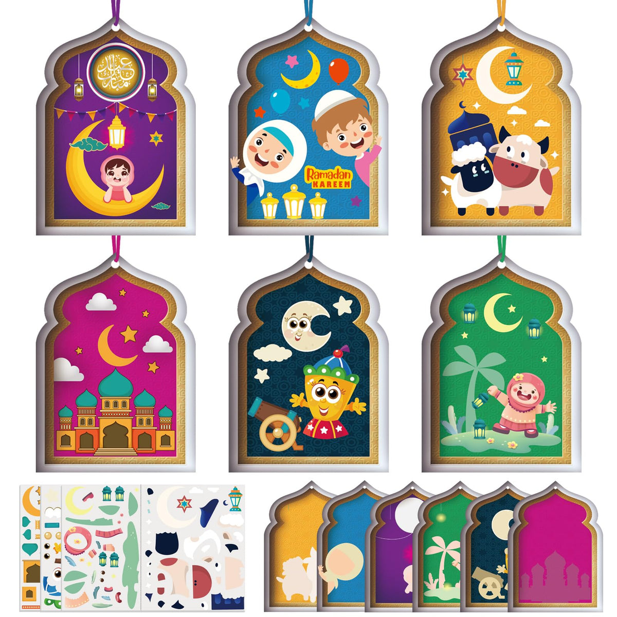 PopManko Ramadan Crafts for Kids, 12 Pack Ramadan Eid Arts and Crafts Foam Stickers Gifts for Kids, Ramadan Eid Activities Craft Kits Make Your Own Ramadan Eid Decorations for Home