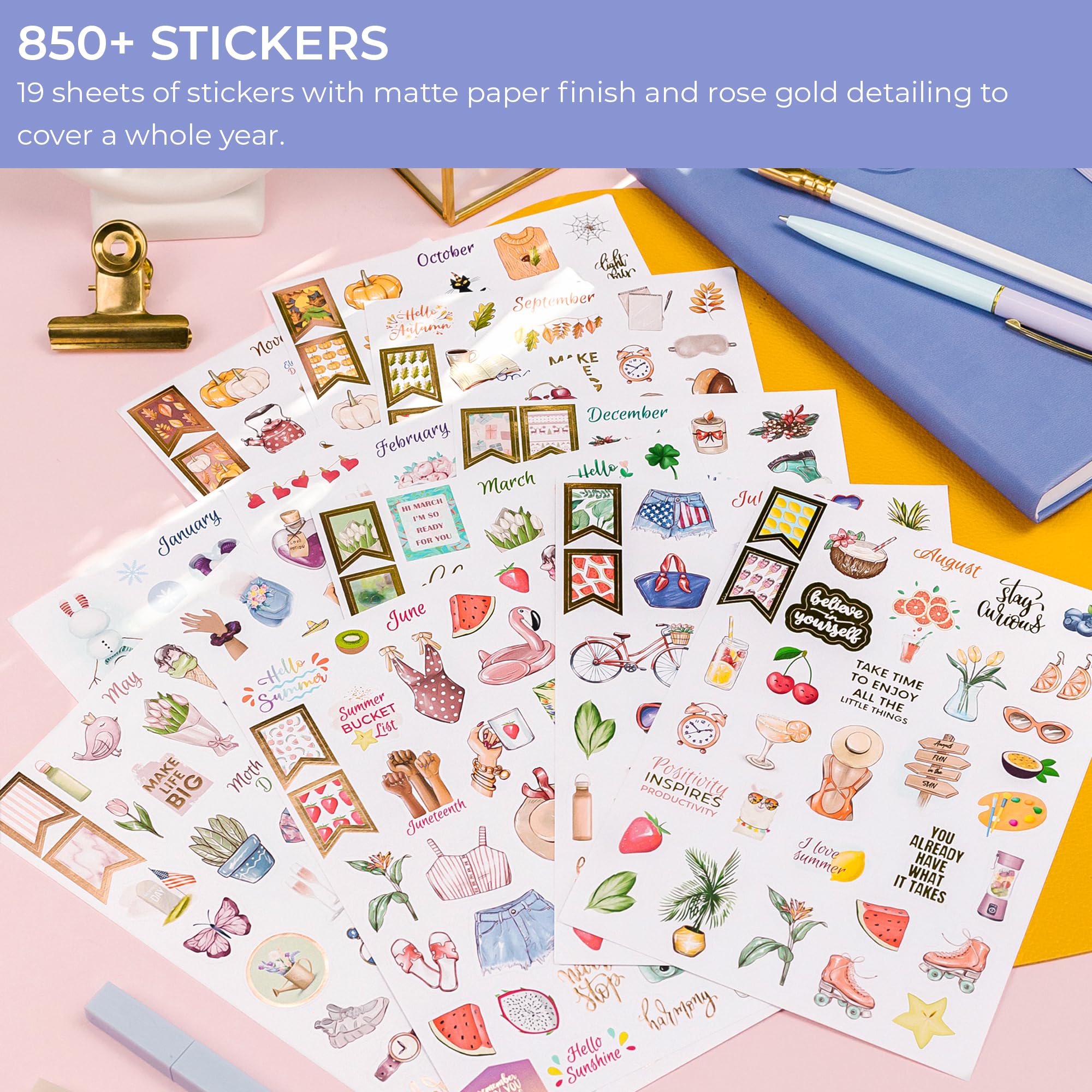 GoGirl Value Sticker Pack – 850and Small Aesthetic Stickers for Planner, Journal & Calendar – Holidays, Seasonal Stickers, Inspirational Quotes, to-dos, Appointments, Budgeting & Text Boxes – 19 Sheets