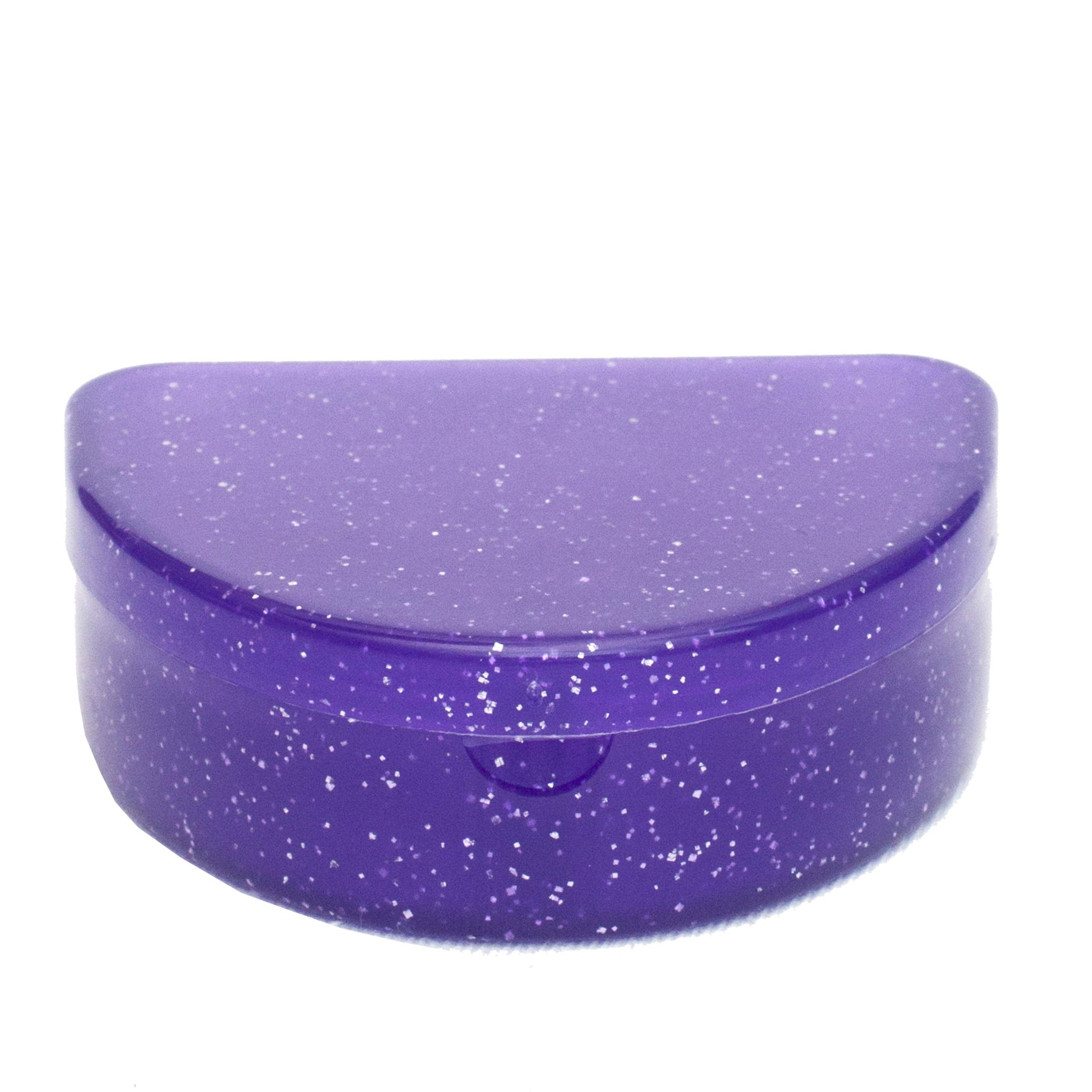 Slim Orthodontic Dental Case - Colour & Glitter Choices for Retainers, Bleaching Trays, Dentures & More (Glitter Purple)