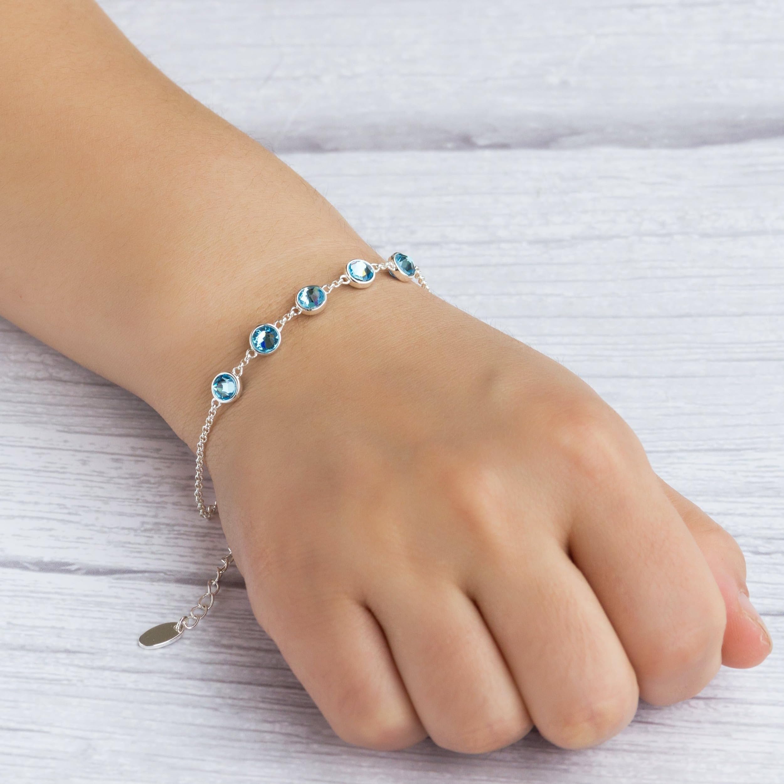 Philip Jones March Birthstone Bracelet Created with Aquamarine Zircondia® Crystals