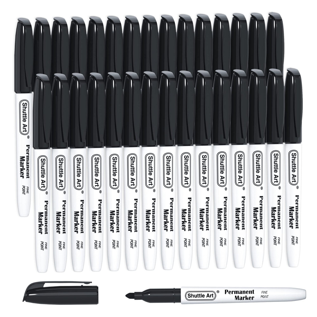 Shuttle Art Black Permanent Markers, 30 Pack Fine Point Permanent Marker Pens Set, Perfect on Plastic, Wood, Stone, Metal and Glass for Doodling, Colouring, Marking, Office School Supplies