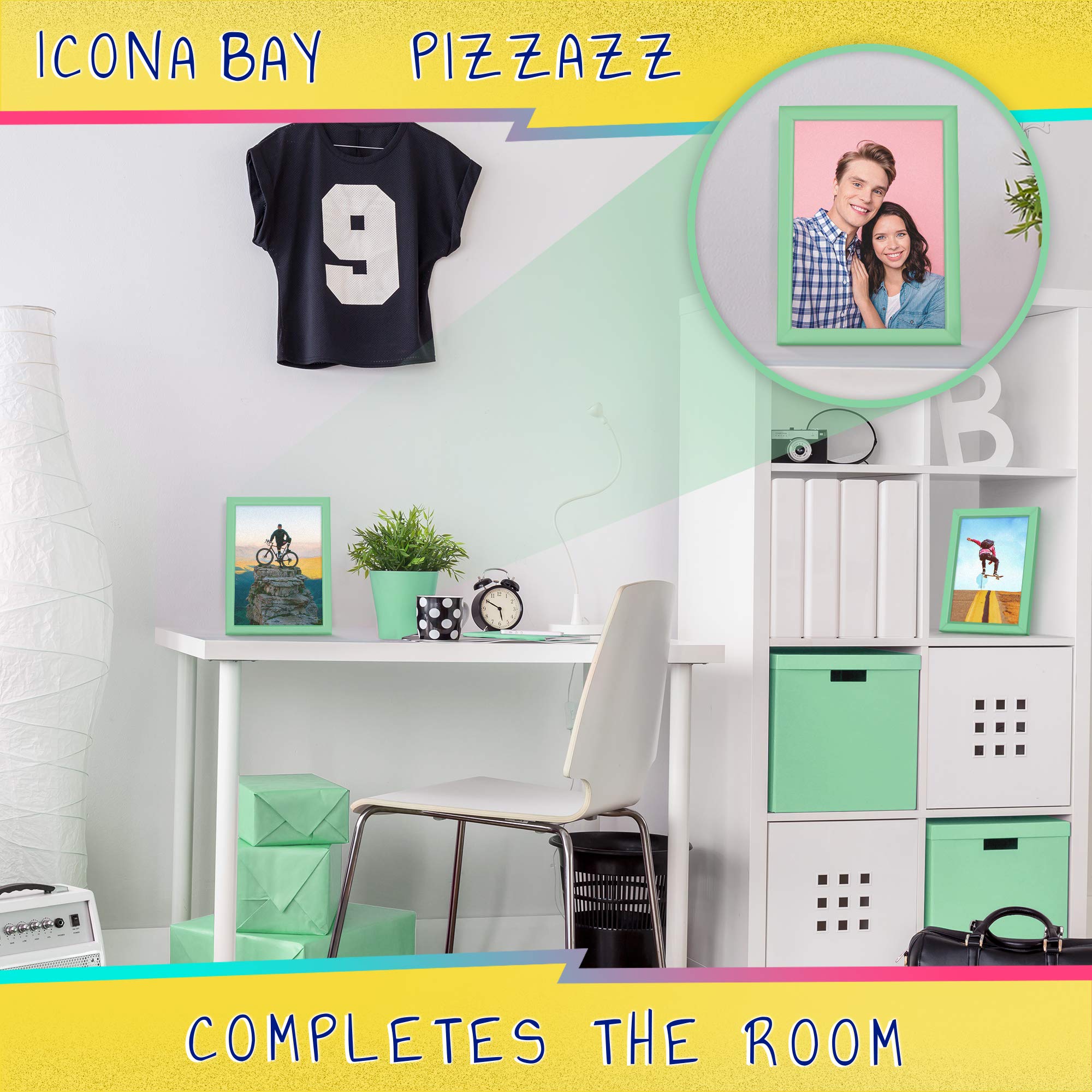 Icona Bay 7x5 Pastel Green Picture Frame, Coloured Solid Wood Scandinavian Style Frame for Photo, Pizzazz Collection