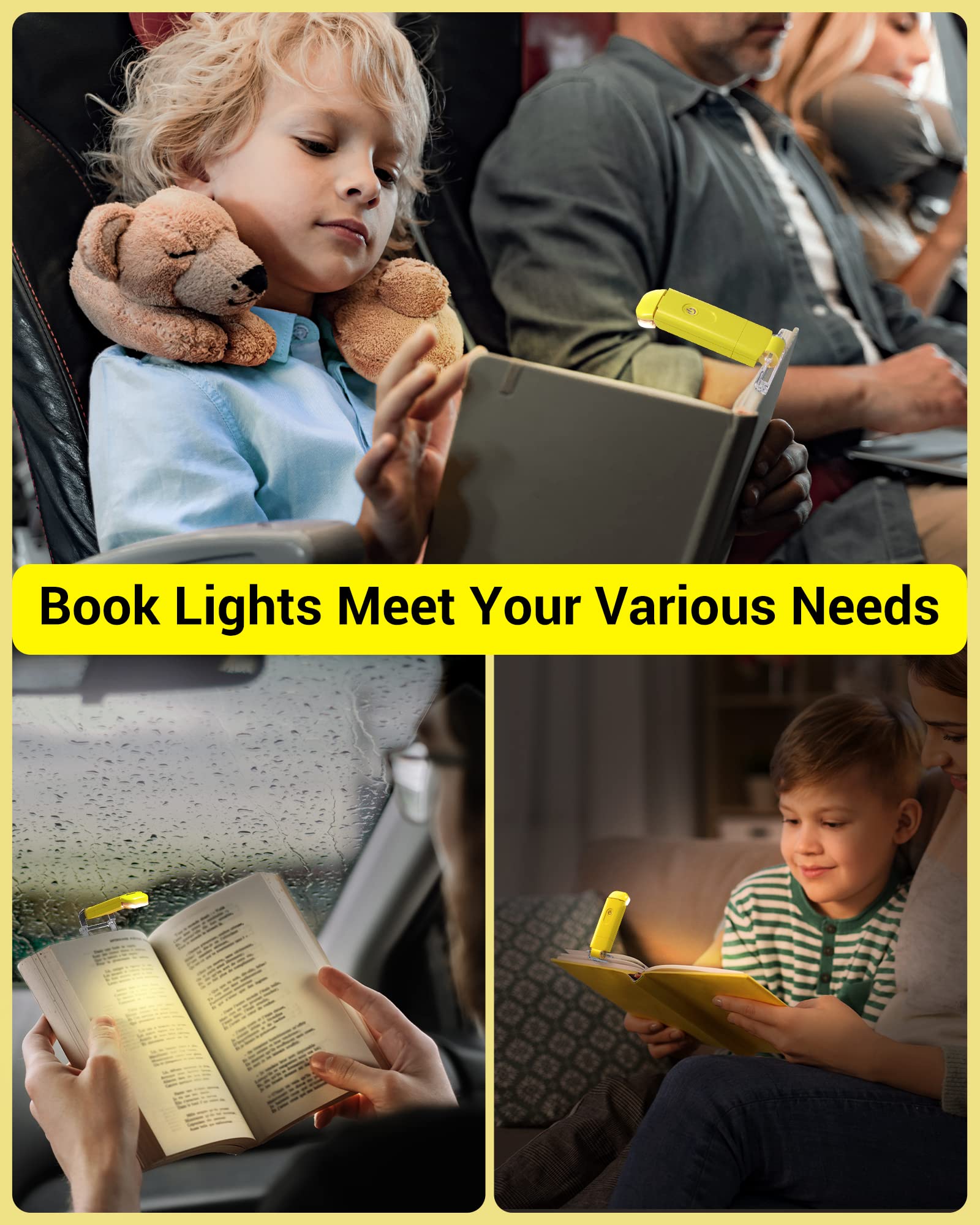 DEWENWILS Book Reading Light, Warm White Clip On LED with 2 Adjustable Brightness for Eye Protection, Rechargeable USB, Christmas Gifts for Bookworms, Kids(Yellow)