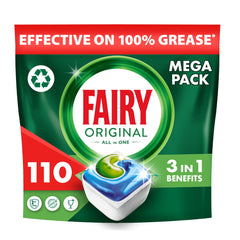 Fairy All-In-1 Dishwasher Tablets Bulk, 110 Tablets, Original, Effective Even On Dried-On Grease