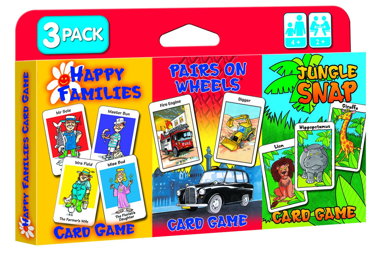 Cartamundi 3 x kids Card Games - Jungle Snap, Pairs on Wheels & Happy Families, Great Fun For Ages 4and