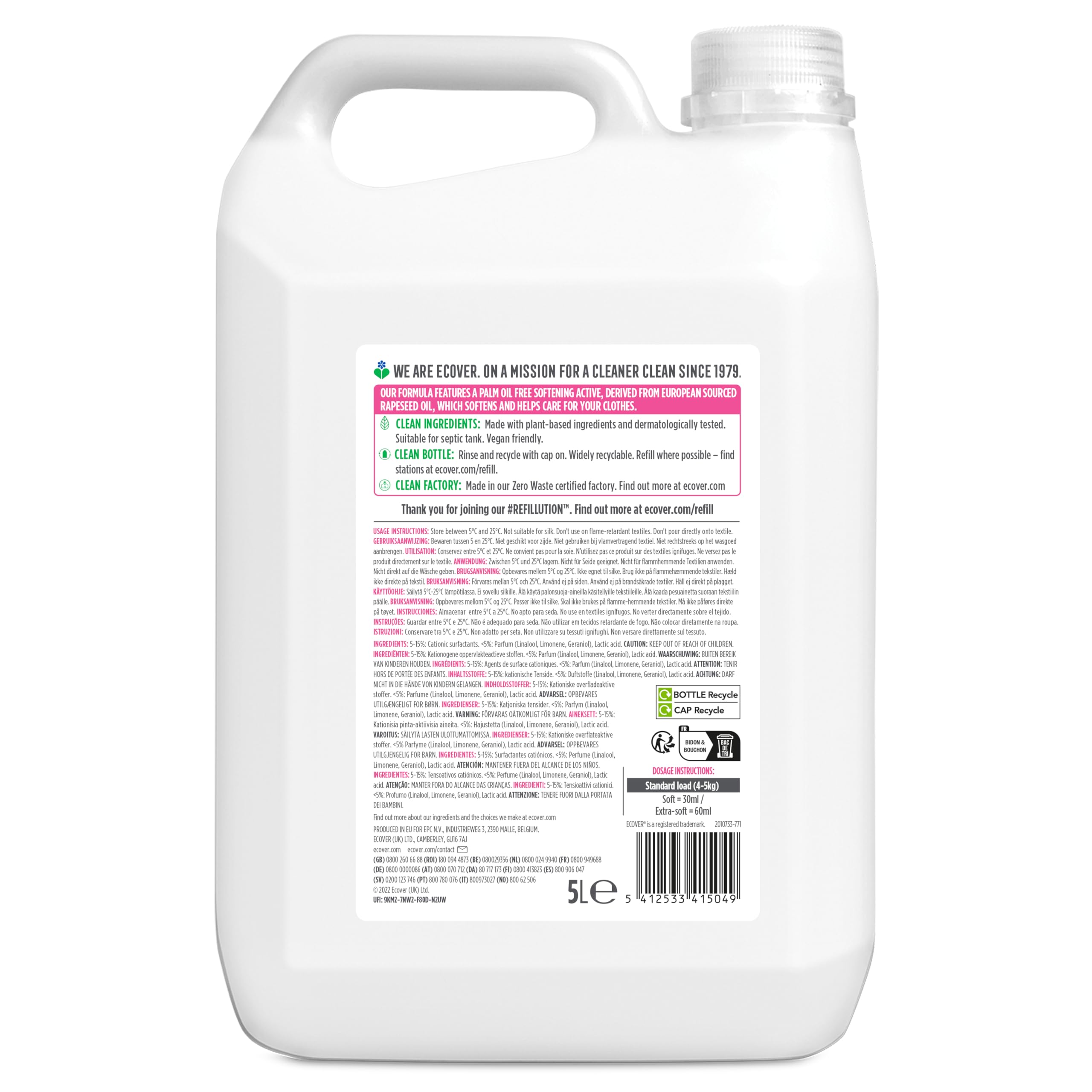 Ecover Fabric Softener Refill Apple Blossom & Almond, 166 Wash