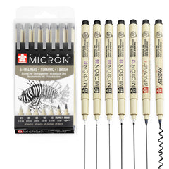 SAKURA Pigma Micron - Pigment Fineliner Pens - Black Ink - Wallet Sets (Mixed x 7, Black)