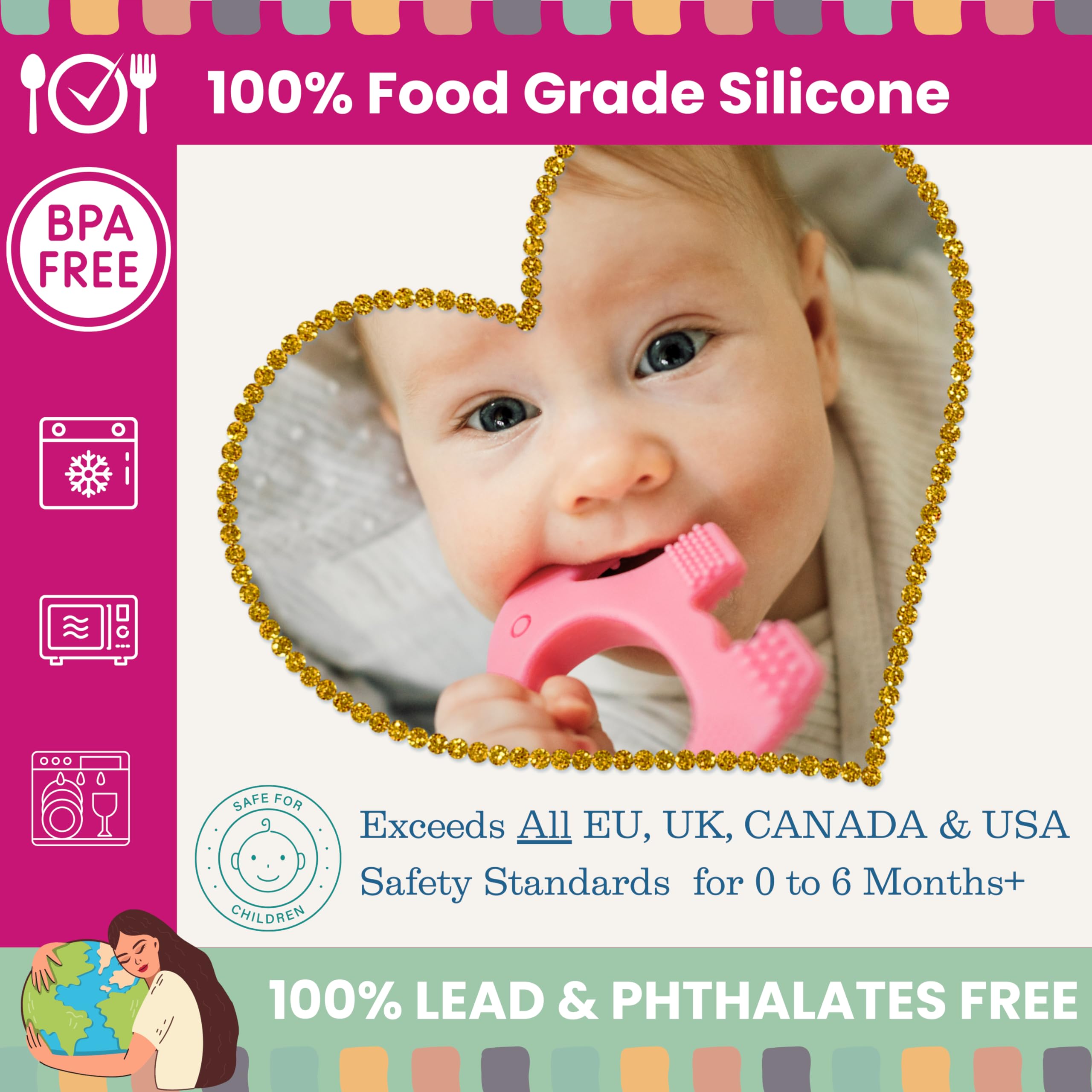 Baby Girl Teething Toys - BPA Free Silicone Toy - Cute, Easy to Hold, Soft and Highly Effective Elephant Teether - Unique Teethers Best for 0-6 6-12 Months Girl Christmas Gifts Stocking Fillers