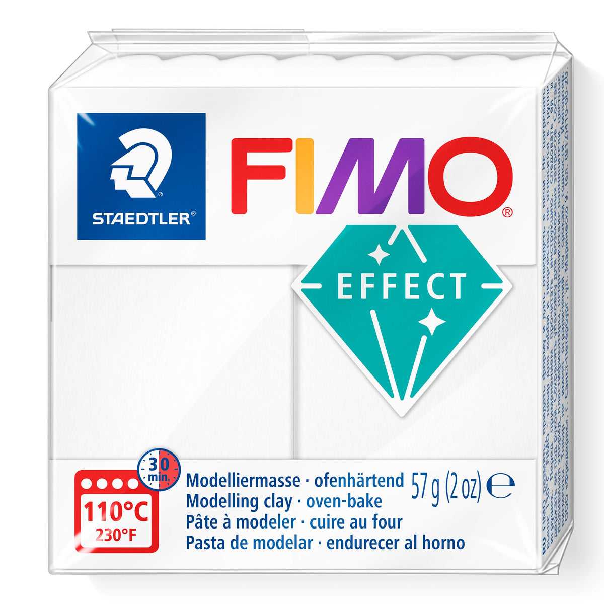 STAEDTLER 8010-014 FIMO Effect Oven-Hardening Polymer Modelling Clay - Translucent White (1 x 57g Block)