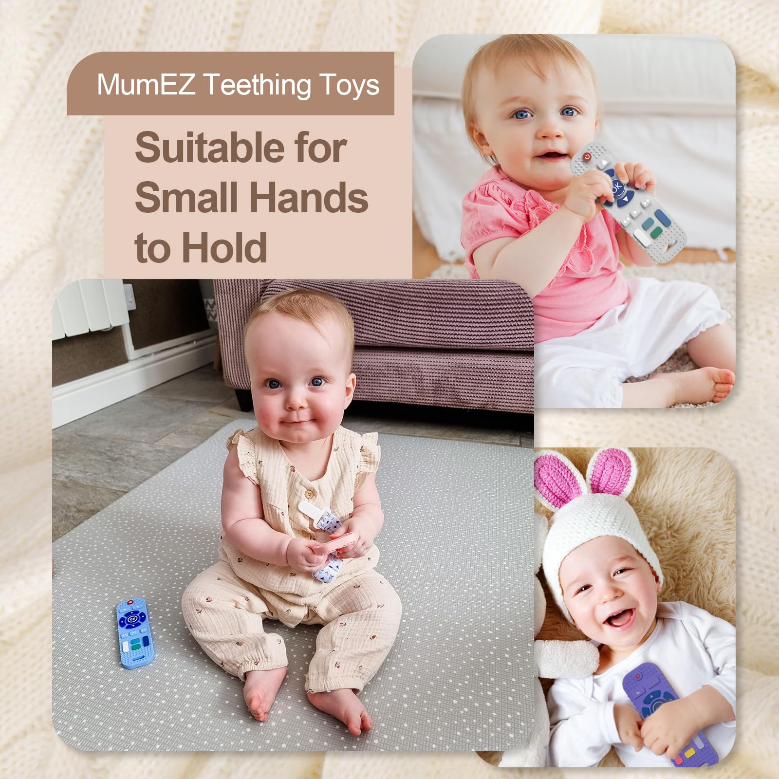 Teething Toys for Baby - MumEZ B0BZWDYF2L Pack Silicone Baby Teething Toys - Baby Toys Baby Teether - Baby Remote Control Toy (Blue&Pink)